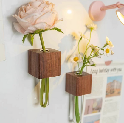 Wooden Test Tube Vase Refrigerator Magnet DIY Hydroponic Plants Propagation Vase Planter Home Kitchen Locker Fridge Decoration
