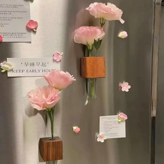 Wooden Test Tube Vase Refrigerator Magnet DIY Hydroponic Plants Propagation Vase Planter Home Kitchen Locker Fridge Decoration