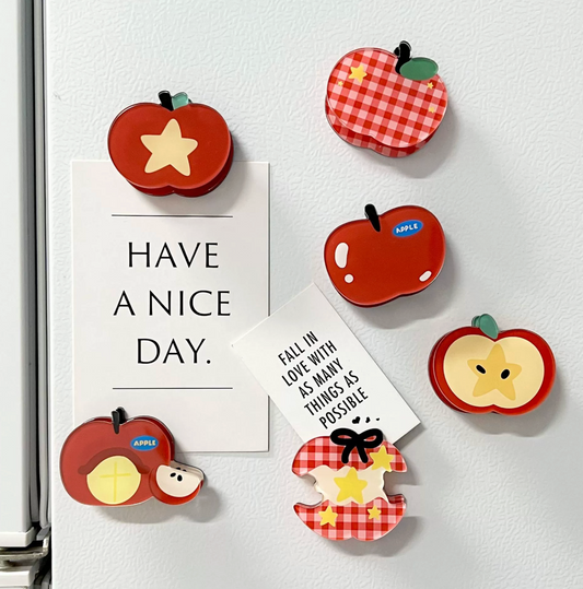 Clip-Type Apple Refrigerator Magnet Cartoon Red Magnet Adorable Decorative Sticker Acrylic Fridge Magnet Whimsical Memo Holder Magnet For Refrigerator