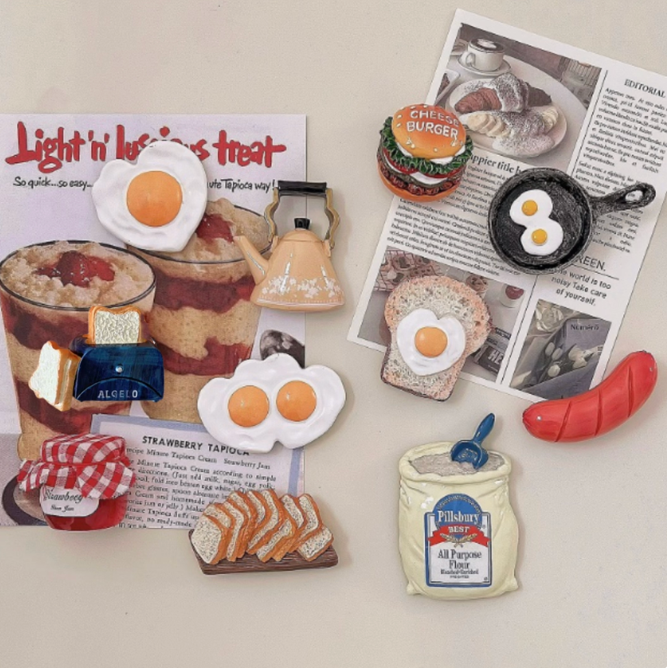11 Pcs Breakfast Refrigerator Sticker Cute cartoon three-dimensional creative magnetic sticker simulated food bread message sticker magnet
