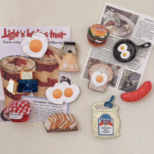 11 Pcs Breakfast Refrigerator Sticker Cute cartoon three-dimensional creative magnetic sticker simulated food bread message sticker magnet