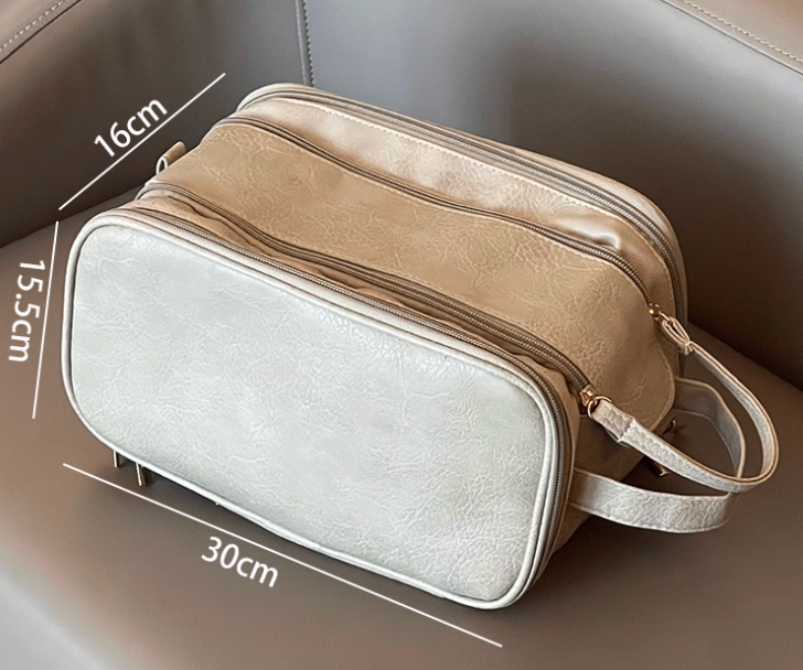 Multifunctional Makeup Bag For Women PU Leather Large Capacity Portable Double Zipper Travel Makeup Brush Toiletries Storage Bag Waterproof