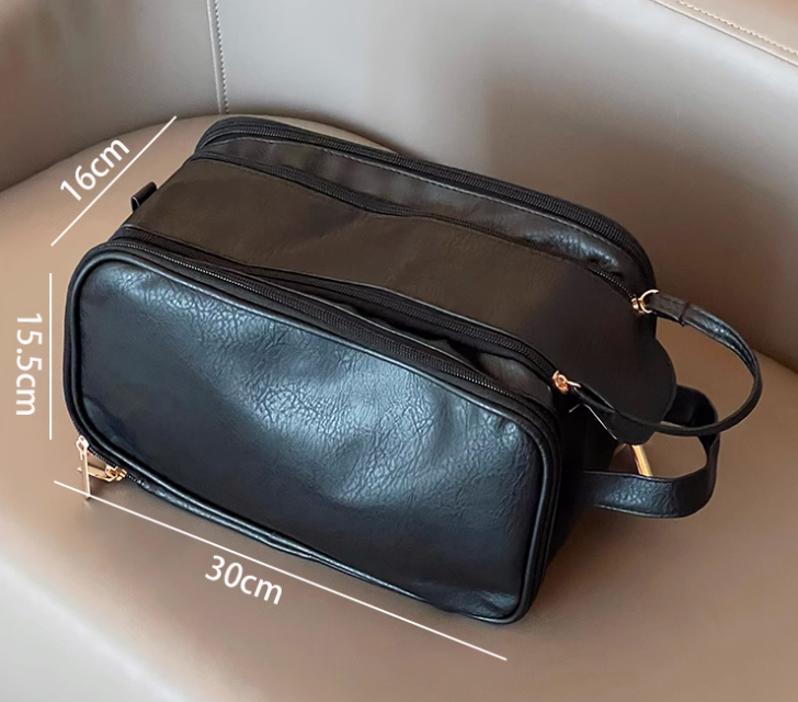 Multifunctional Makeup Bag For Women PU Leather Large Capacity Portable Double Zipper Travel Makeup Brush Toiletries Storage Bag Waterproof