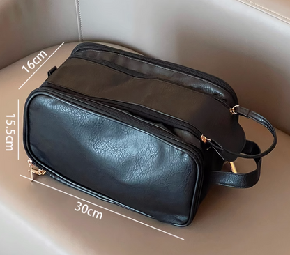 Multifunctional Makeup Bag For Women PU Leather Large Capacity Portable Double Zipper Travel Makeup Brush Toiletries Storage Bag Waterproof