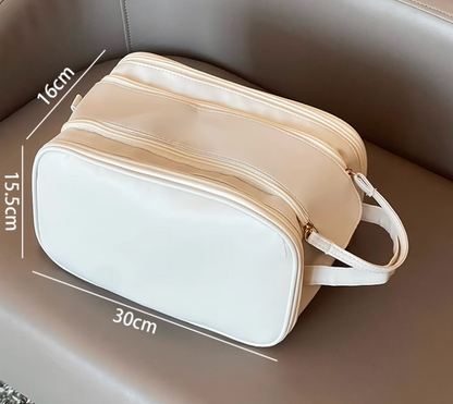 Multifunctional Makeup Bag For Women PU Leather Large Capacity Portable Double Zipper Travel Makeup Brush Toiletries Storage Bag Waterproof
