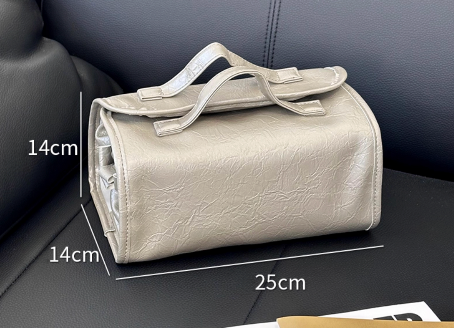 Foldable Leather Travel Cosmetic Bag Large Capacity Portable Women Makeup Case Waterproof Toiletry Makeup Organizer Storage Bag With Handle