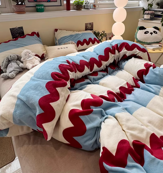 Stripe Winter Plush Bed Sheets Set (Fitted sheet）