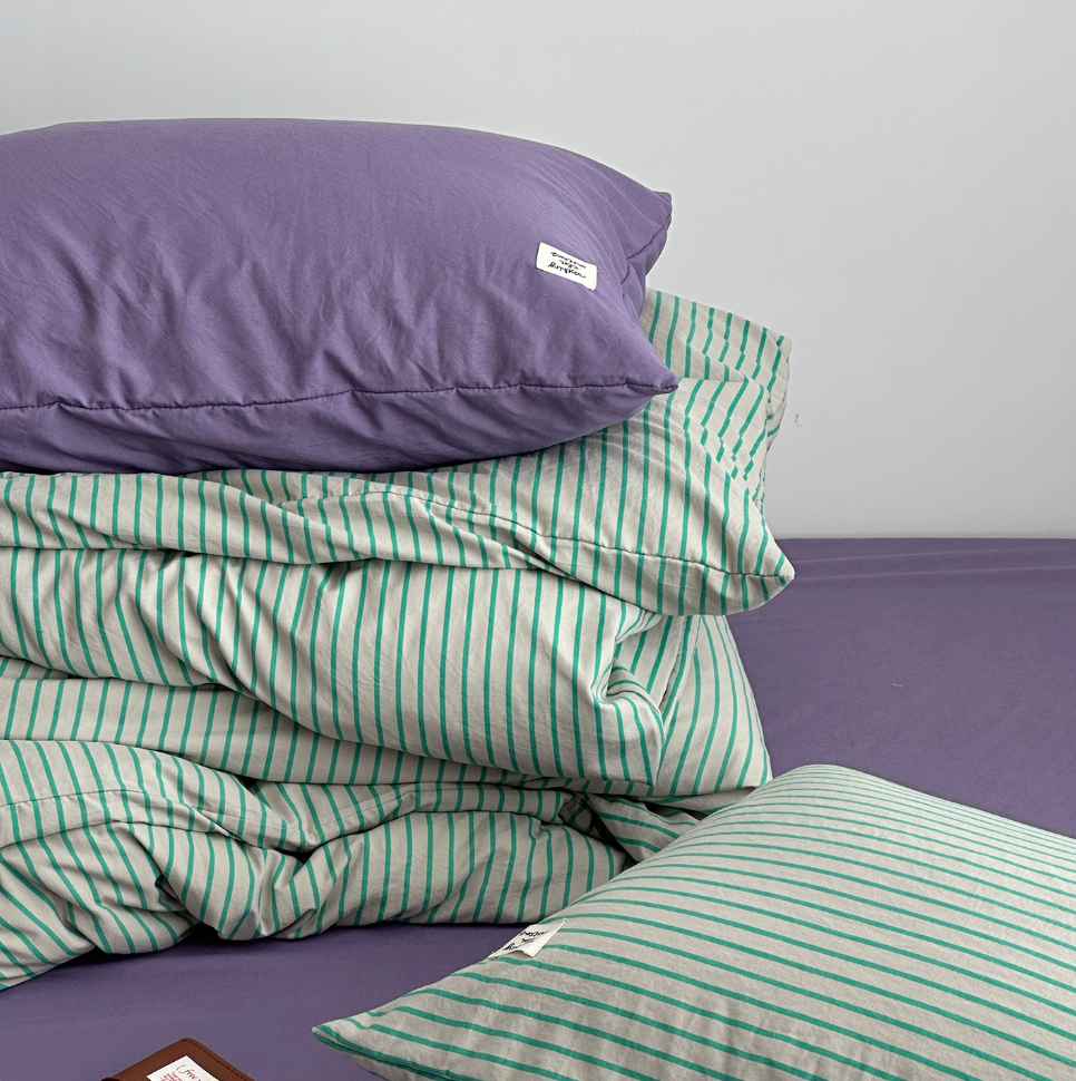 Simple Style Bedding Set Nordic Striped Duvet Cover Set 100% Cotton Queen Bed Sheet Set For Bedroom (Fitted Sheet)