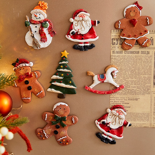 Vintage style Christmas fridge magnets handcrafted resin Santa Claus Christmas tree gingerbread man DIY craft decorations Christmas tree ornaments New Year's gift