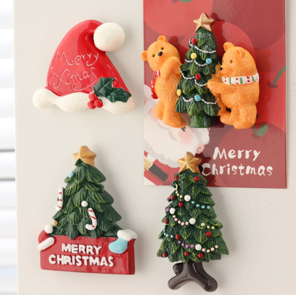 6 Pcs New Year Christmas Refrigerator Sticker Gift Stereo Window Sticker Decoration Christmas Decoration Refrigerator Magnet parts
