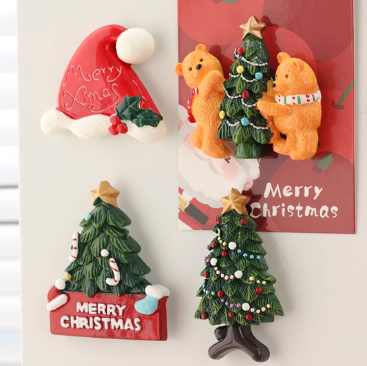 6 Pcs New Year Christmas Refrigerator Sticker Gift Stereo Window Sticker Decoration Christmas Decoration Refrigerator Magnet parts