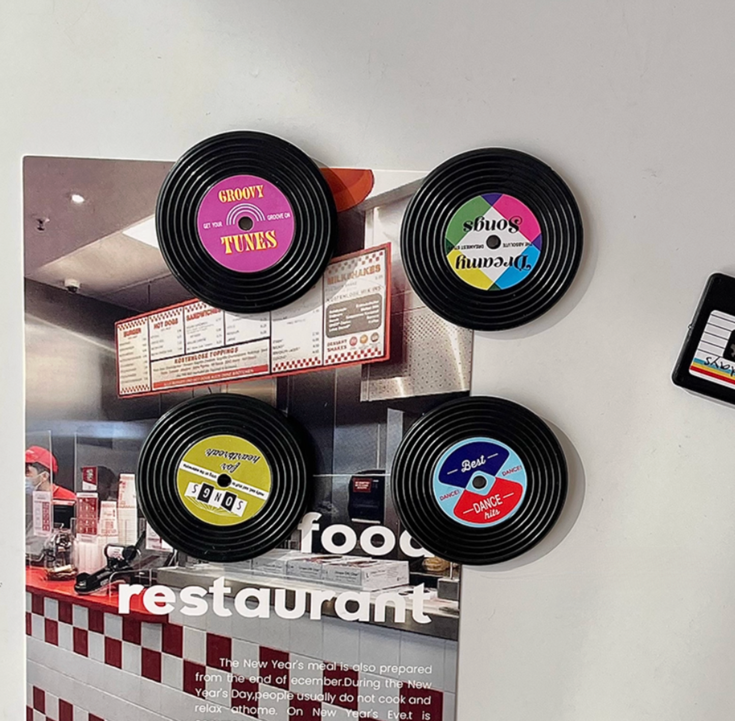 Vintage Vinyl Records Refrigerator Magnets Set