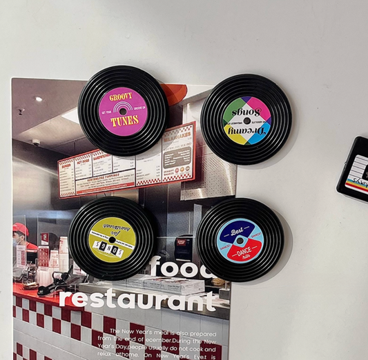 Vintage Vinyl Records Refrigerator Magnets Set