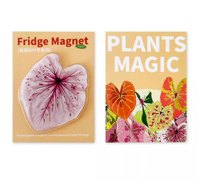 Pink Tropical Plants Cute Begonia Monstera Refrigerator Magnets, Kawaii Tropical Plants Refrigerator Magnets, Whiteboard Stickers