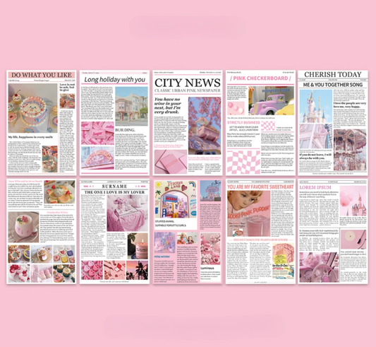 10 PCS Pink Newspaper Wall Collage Kit Dorm Decor Prints Teens Stationery Gift