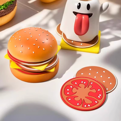 Silicone Coaster Set Cute Hamburger Mug Mat Heat Resistant Cup Pad Tea Coffee Drinks Placemats Home Decor Kitchen Accessories