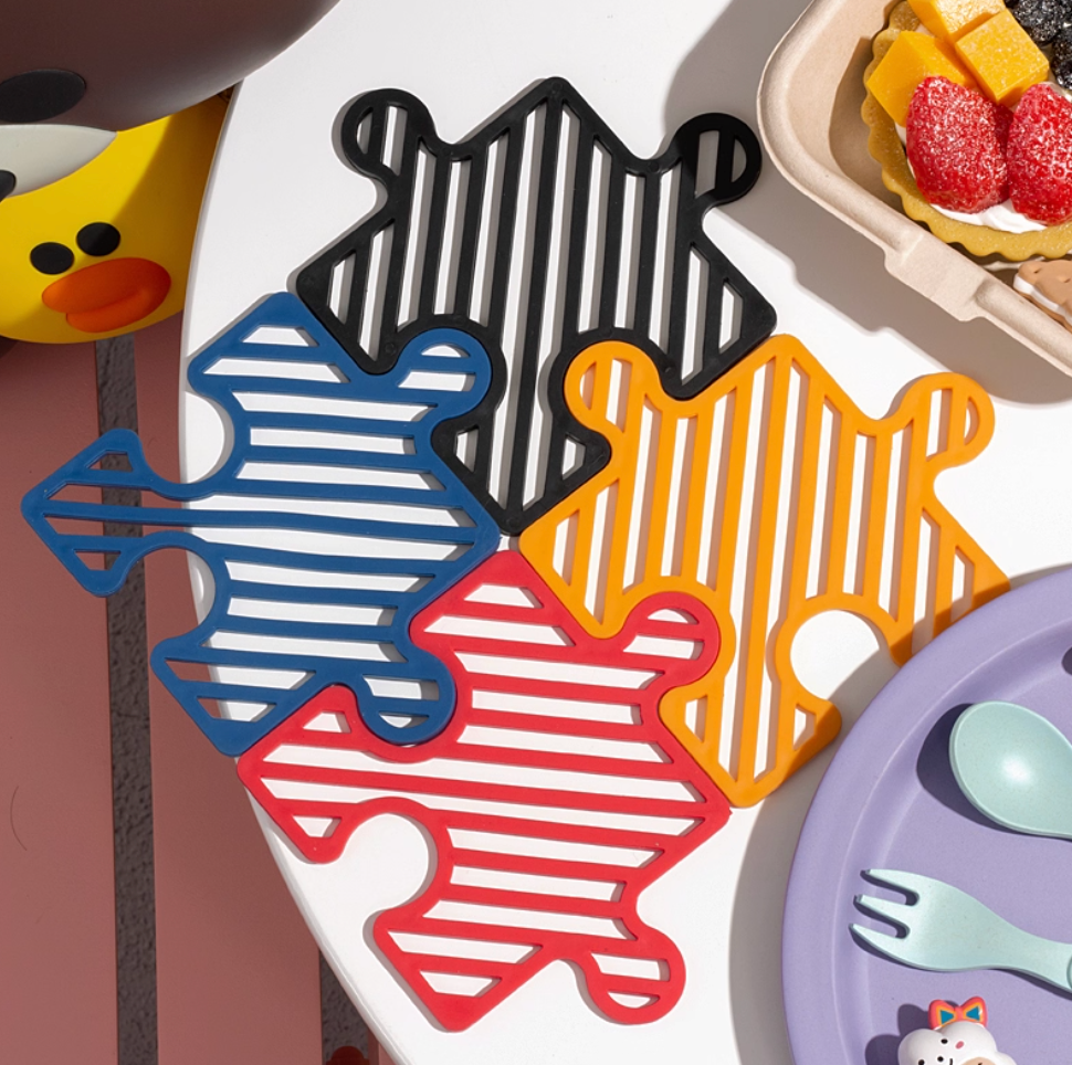 Puzzle Silicone Coasters, Coaster Kitchen Casserole Mat, Hot Dishes Potholder Placemat, Heat Resistant Pan Pad Coaster