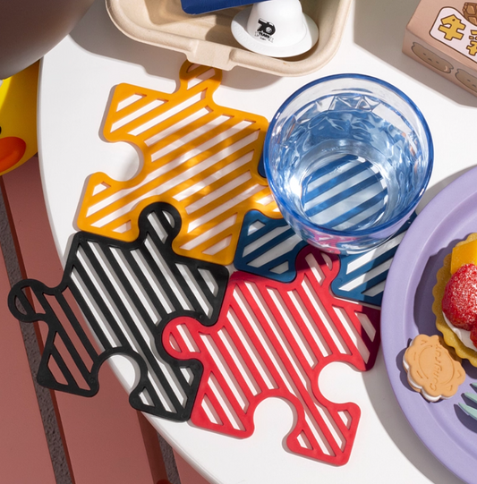 Puzzle Silicone Coasters, Coaster Kitchen Casserole Mat, Hot Dishes Potholder Placemat, Heat Resistant Pan Pad Coaster