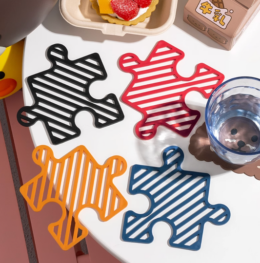 Puzzle Silicone Coasters, Coaster Kitchen Casserole Mat, Hot Dishes Potholder Placemat, Heat Resistant Pan Pad Coaster