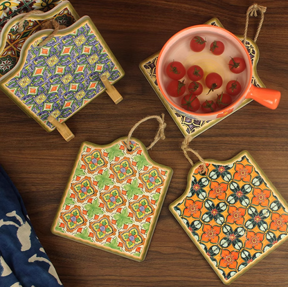 Moroccan Style Vintage Patterns Ceramic Placemat Pot Mat Plate Bowl Insulation Mat Coaster Simple Placemat for Dining Table