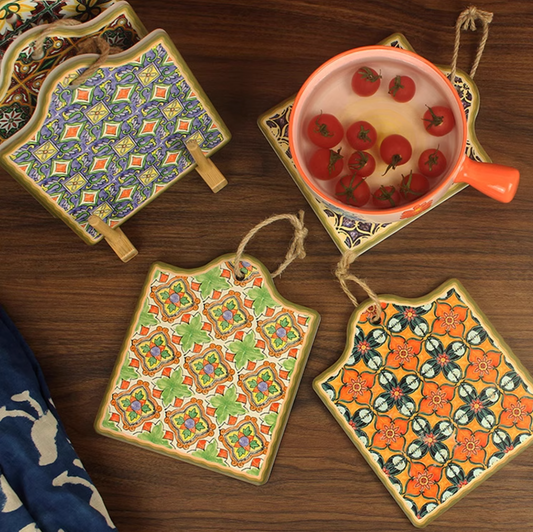 Moroccan Style Vintage Patterns Ceramic Placemat Pot Mat Plate Bowl Insulation Mat Coaster Simple Placemat for Dining Table