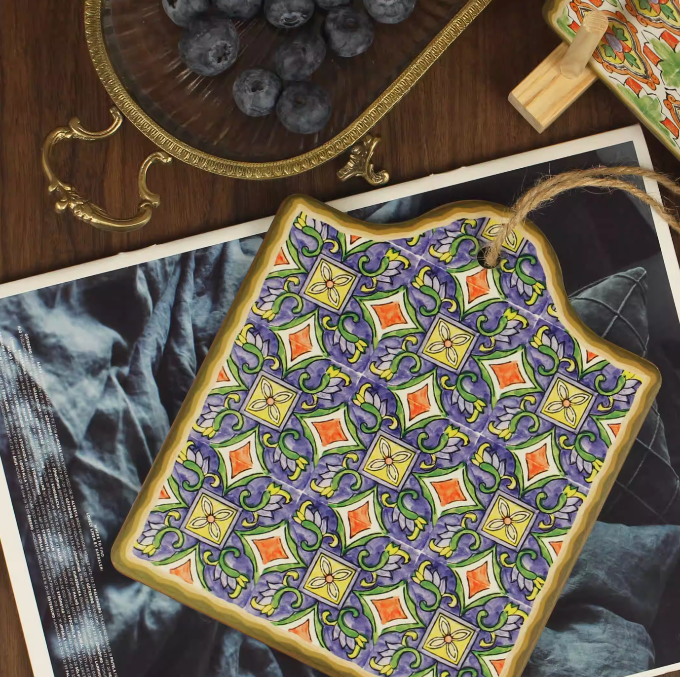 Moroccan Style Vintage Patterns Ceramic Placemat Pot Mat Plate Bowl Insulation Mat Coaster Simple Placemat for Dining Table