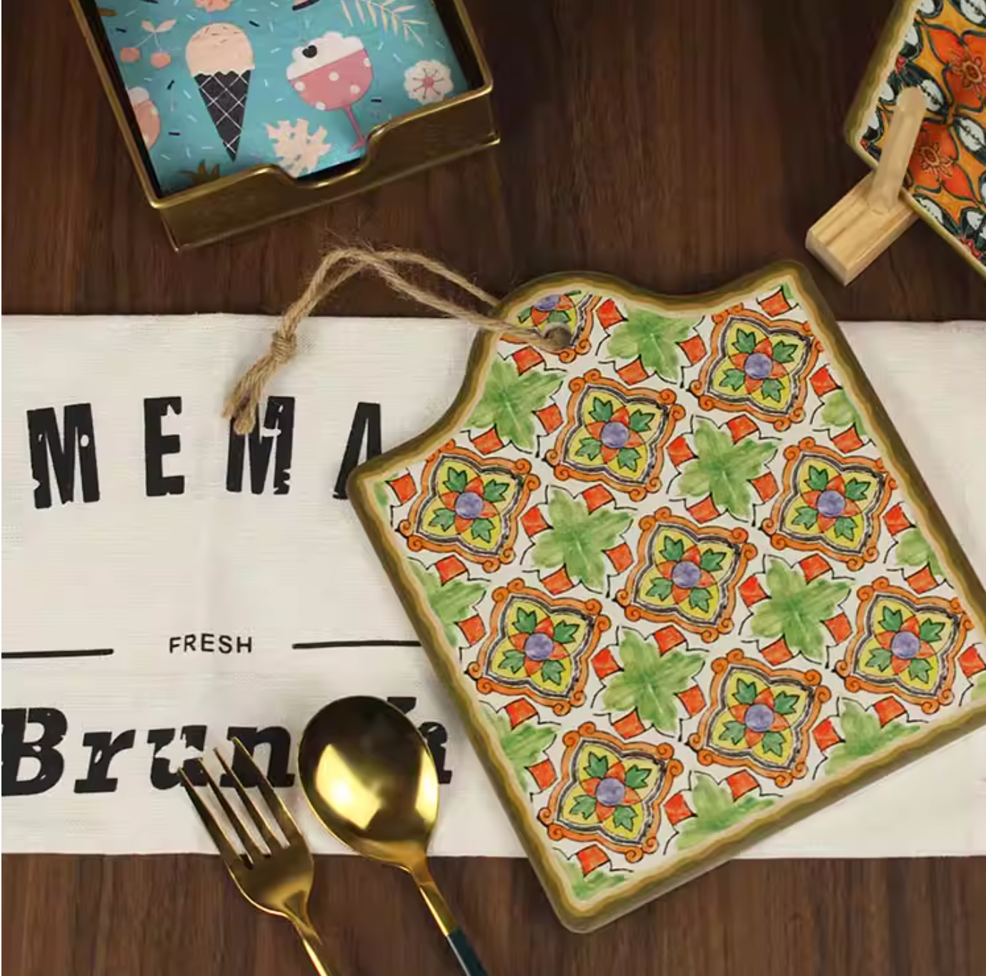 Moroccan Style Vintage Patterns Ceramic Placemat Pot Mat Plate Bowl Insulation Mat Coaster Simple Placemat for Dining Table