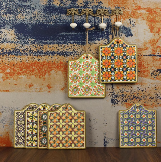 Moroccan Style Vintage Patterns Ceramic Placemat Pot Mat Plate Bowl Insulation Mat Coaster Simple Placemat for Dining Table