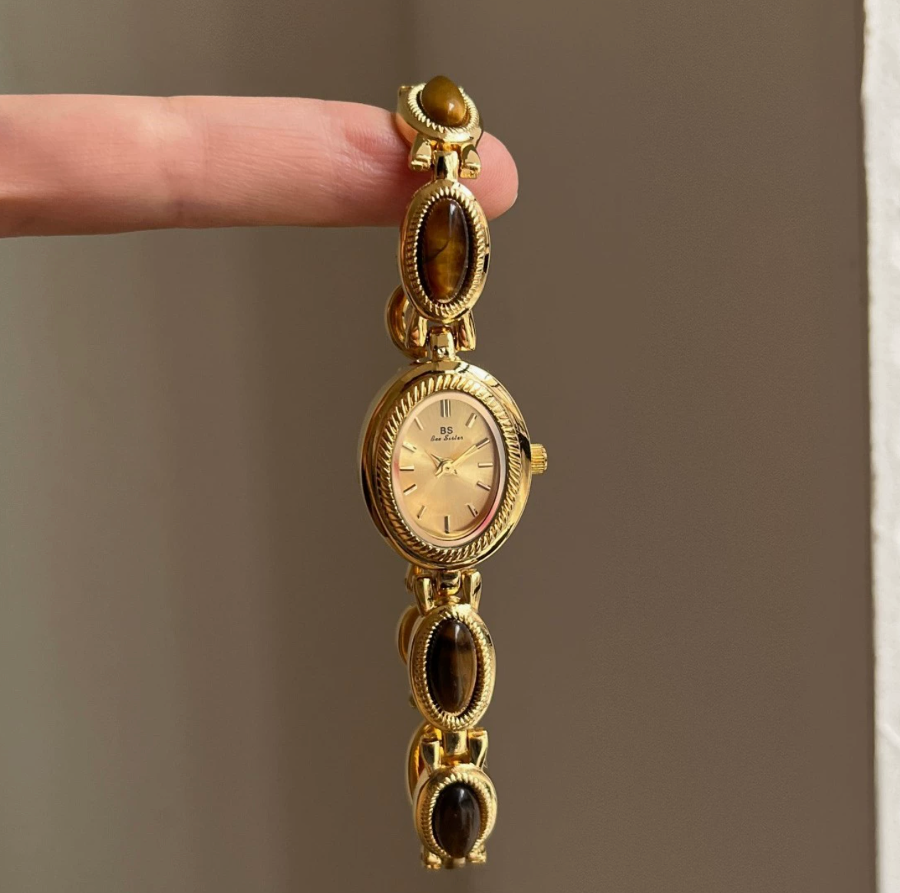 Vintage Style Brown Jade Stone Bracelet Watch