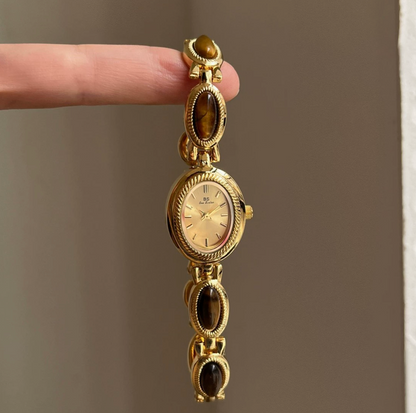 Vintage Style Brown Jade Stone Bracelet Watch