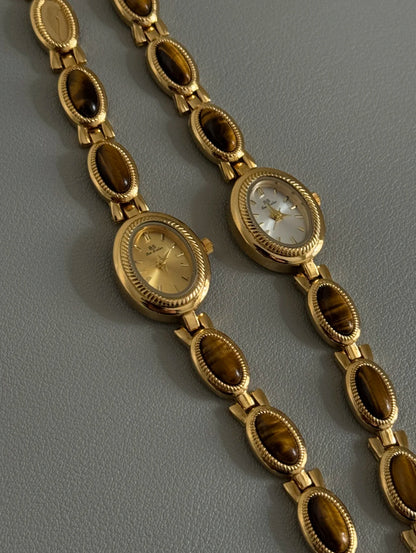 Vintage Style Brown Jade Stone Bracelet Watch