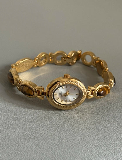 Vintage Style Brown Jade Stone Bracelet Watch