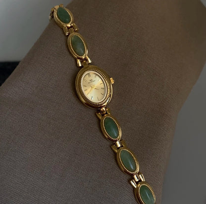 Vintage Style Green Jade Stone Bracelet Watch