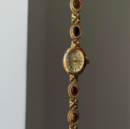 Vintage Natural Tiger’s Eye Stone Bracelet Watch For Woman