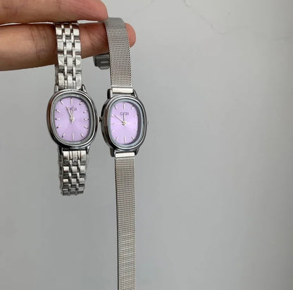 Vintage Purple Oval Dial Small Steel Watch