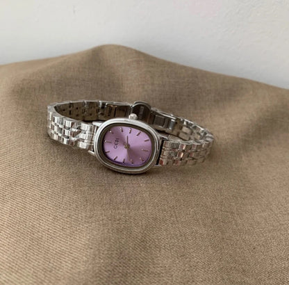 Vintage Purple Oval Dial Small Steel Watch