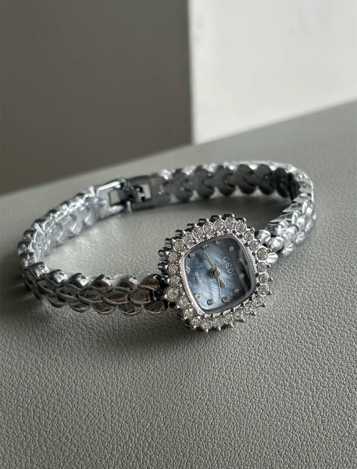 Silver-Blue Square Dial Steel Strap Women's Watch