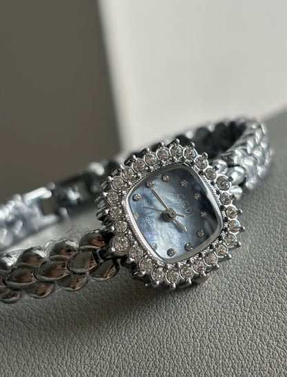 Silver-Blue Square Dial Steel Strap Women's Watch
