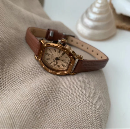 Vintage Dark Gold Leather Ladies Watch