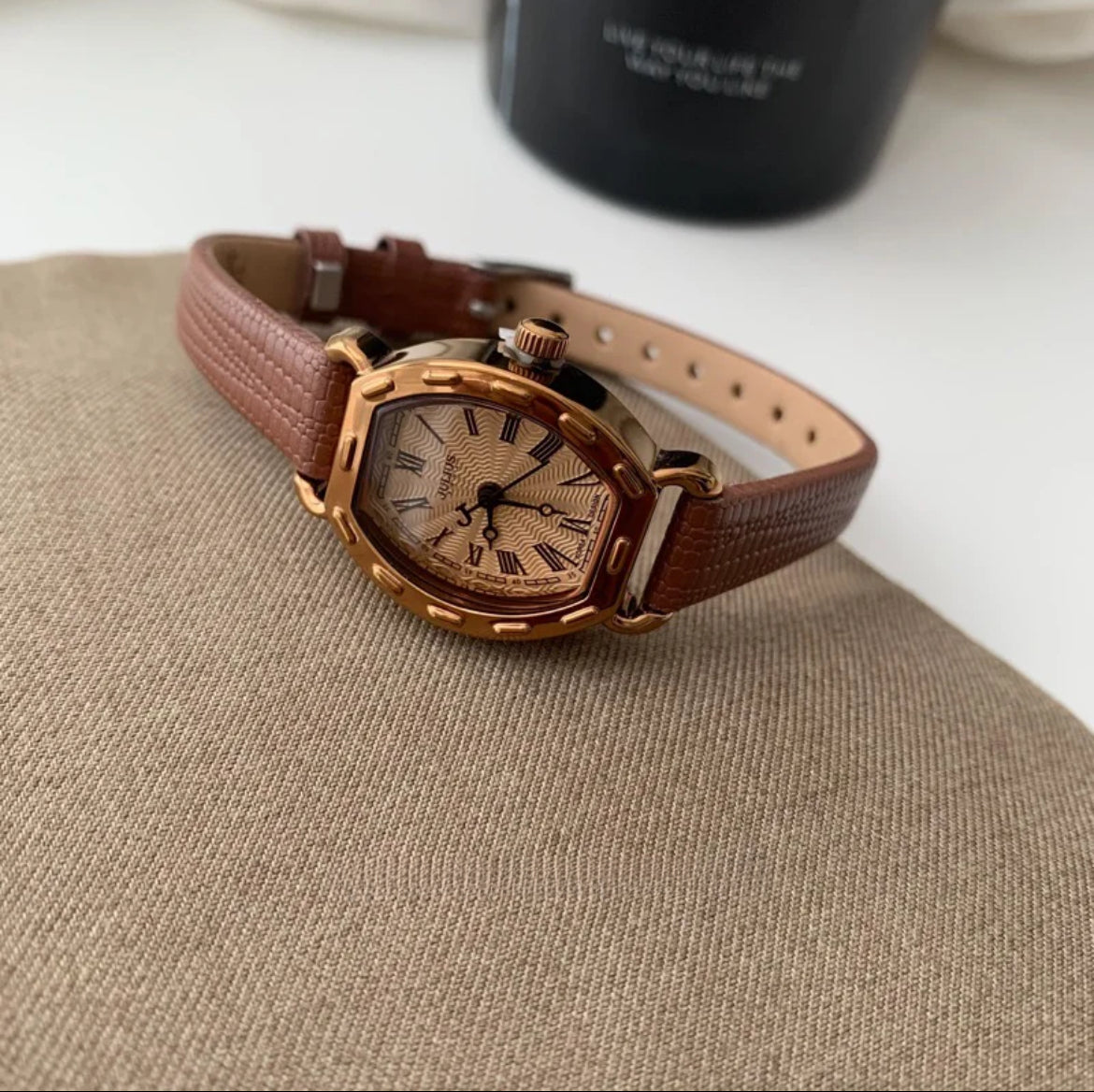 Vintage Dark Gold Leather Ladies Watch