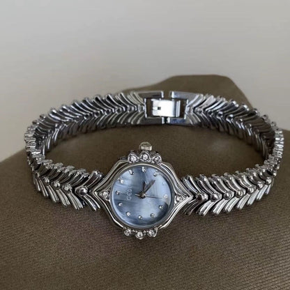 Fishtail Vintage Silver Blue Mother-of-Pearl Bracelet Watch