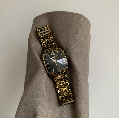 Leopard print square vintage watch