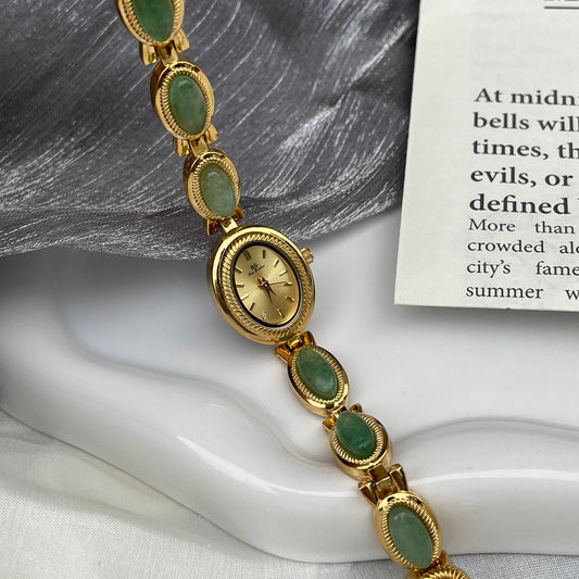 Vintage Style Green Jade Stone Bracelet Watch