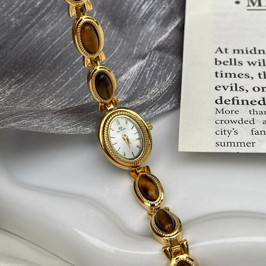 Vintage Style Brown Jade Stone Bracelet Watch