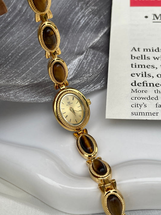 Vintage Style Brown Jade Stone Bracelet Watch