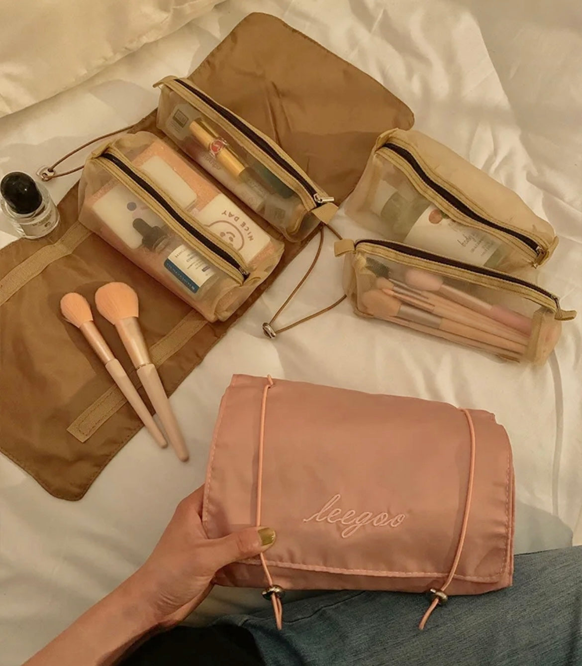 Portable Large Capacity 4 in 1 Makeup Bags Portable Folding Travel Cosmetics Storage Toiletry Bag Detachable Cosmetic Bag